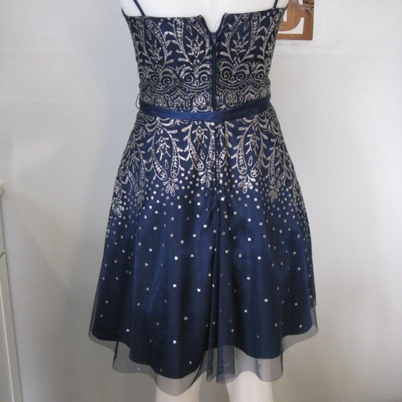 Masquerade Navy & Silver Sparkle Prom Dress - Picture 5 of 9